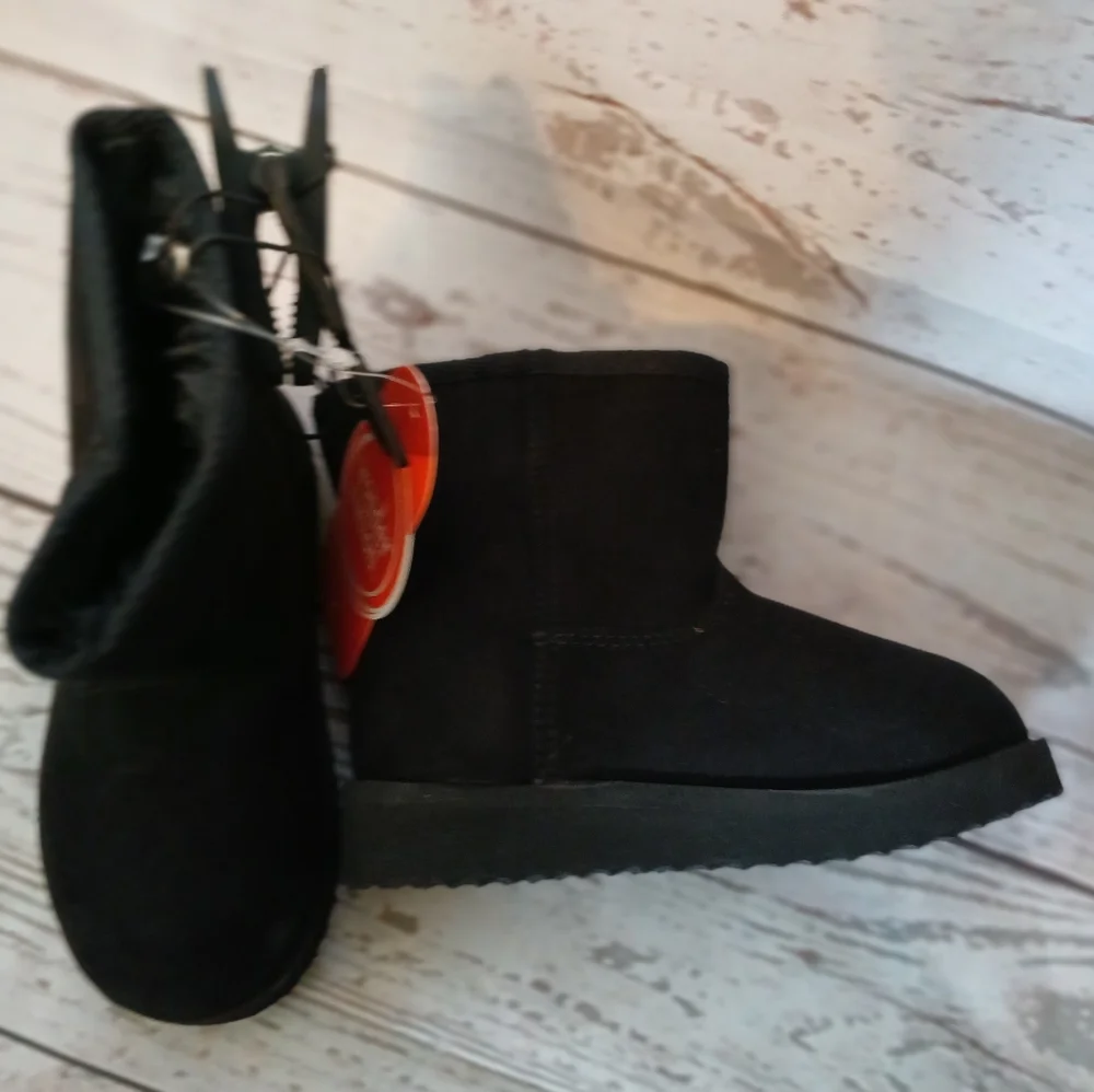 Wonder Nation Toddler Girl Faux Suede Faux Shearling Boots Black Size 7